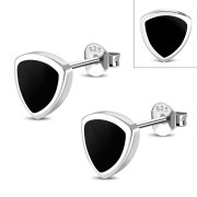 Black Onyx Silver Reuleaux Triangle Stud Earrings, e343